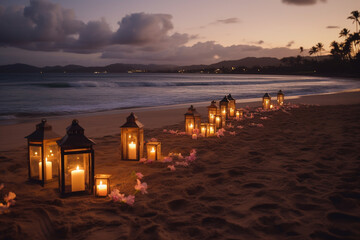 Wall Mural - lanterns on a sunset at the beach