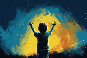 Wall Mural - concept art of a child reaching up the sky