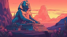 Sphinx Guarding A Secret Temple. Fantasy Concept , Illustration Painting. Generative AI