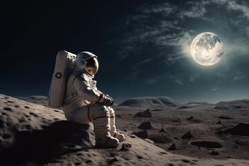 Wall Mural - astronaut staring at the moon in the distance