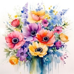 Poster - Watercolor flower bouquet. Illustration AI Generative.