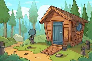 Poster - rustic wooden cabin nestled in a serene forest setting Generative AI