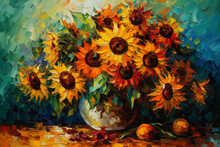 Sunflowers In A Vase On A Table Generative Ai
