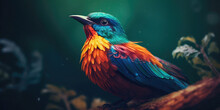 Bright Colorful Abstraction With The Image Of A Bird On A Forest Background. Generative AI