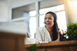 © Donson/peopleimages.com - Funny, virtual assistant or happy woman in call center consulting, speaking or talking at help desk. Smile, friendly or sales consultant laughing in telemarketing customer services or telecom company