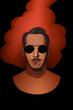 © Alena Vilgelm - Illustration portrait of a serious Caucasian man in sunglasses. Black background, generative ai