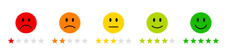 Wall Mural - feedback or satisfaction rating with smiley and stars set