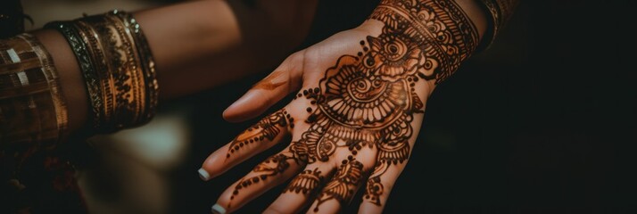 Sticker - A close up of a person's hand with henna on it. Generative AI image.