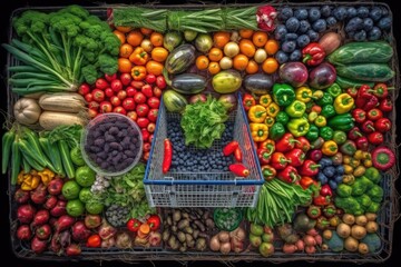 Poster - colorful still life painting featuring an array of fresh fruits and vegetables Generative AI