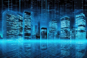 Poster - modern metropolis with towering skyscrapers and advanced technology Generative AI