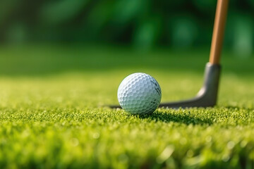 Wall Mural - A golf ball and a golf club on the grass