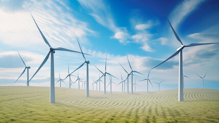  Wind turbine field in a clear sky. generative ai