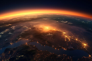Wall Mural - Celestial Beauty Unveiled: Serene Sunrise over Earth's Atmosphere, ai generated