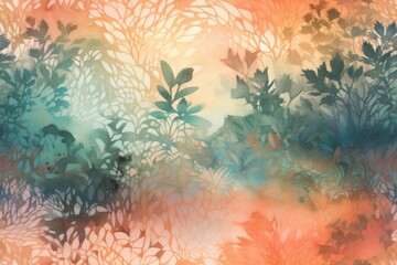 Wall Mural - watercolor painting botanical dream landscape ethereal rough texture, abstract background or wallpaper. AI generated,
