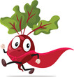 Superhero Beetroot Running with Energy Vector Cartoon Character. Cheerful super food exercising with energy concept illustration 
