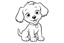 Dog Character Vector, Coloring Book Page With Dog, Coloring Page Outline Of A Cute Dog, Coloring Page With Animal Character 