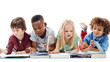 © Anne B/peopleimages.com - Reading, books and children learning on the floor or students together and on a white background. Kids, information and development or school growth or friends happy to learn and isolated in studio
