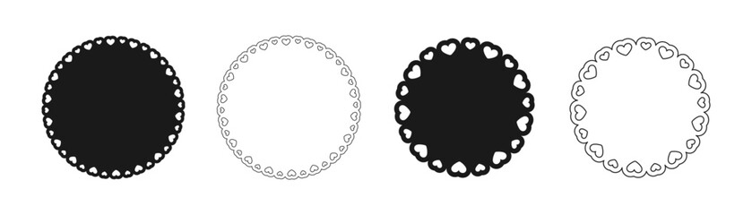 round scalloped frame with hearts pattern set, pastel cute valentines frame border