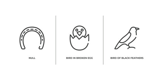Poster - birds pack outline icons set. thin line icons sheet included null, bird in broken egg, bird of black feathers vector.