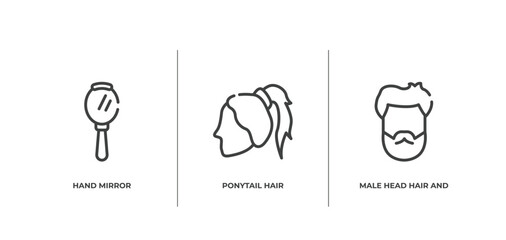 Poster - hair salon outline icons set. thin line icons sheet included hand mirror, ponytail hair, male head hair and beard vector.