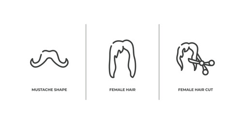 Poster - hair salon outline icons set. thin line icons sheet included mustache shape, female hair, female hair cut with scissors vector.