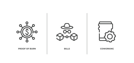 Poster - coworking space outline icons set. thin line icons sheet included proof of burn, bills, coworking ve