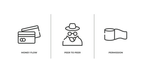 Poster - business outline icons set. thin line icons sheet included money flow, peer to peer, permission vector.