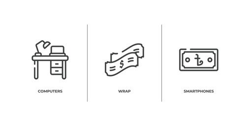 Poster - marketing & seo outline icons set. thin line icons sheet included computers, wrap, smartphones vector.
