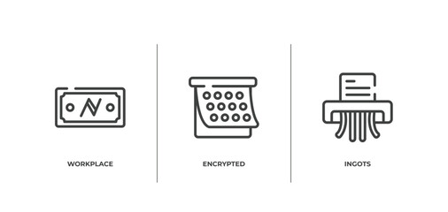 Poster - finance outline icons set. thin line icons sheet included workplace, encrypted, ingots vector.