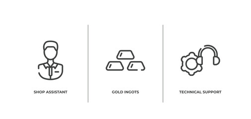 Canvas Print - seo and business outline icons set. thin line icons sheet included shop assistant, gold ingots, technical support vector.