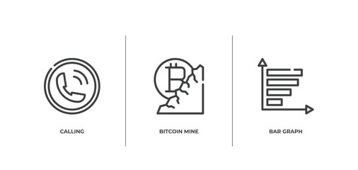 Poster - bitcoin outline icons set. thin line icons sheet included calling, bitcoin mine, bar graph vector.