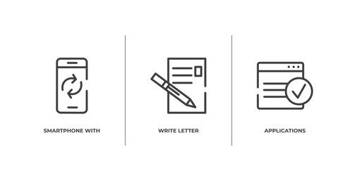 Poster - smartphone applications outline icons set. thin line icons sheet included smartphone with reload arrows, write letter, applications vector.