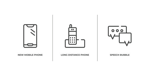 Poster - chatting outline icons set. thin line icons sheet included new mobile phone, long distance phone, speech bubble vector.
