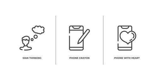 Poster - smartphones outline icons set. thin line icons sheet included man thinking, phone crayon, phone with heart vector.