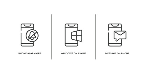 Poster - smartphones outline icons set. thin line icons sheet included phone alarm off, windows on phone, message on phone vector.