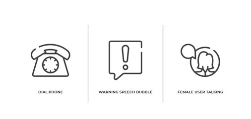 Poster - talking outline icons set. thin line icons sheet included dial phone, warning speech bubble, female 