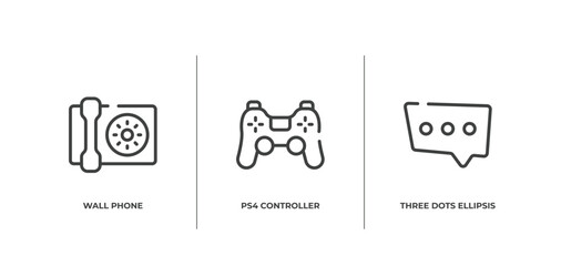 Poster - chatting outline icons set. thin line icons sheet included wall phone, ps4 controller, three dots ellipsis vector.