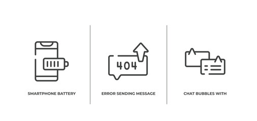 Poster - chatting outline icons set. thin line icons sheet included smartphone battery, error sending message, chat bubbles with lines vector.