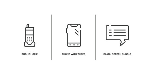 Poster - chatting outline icons set. thin line icons sheet included phone home, phone with three buttons, blank speech bubble vector.