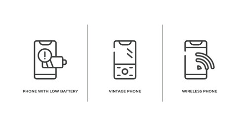 Poster - smartphones outline icons set. thin line icons sheet included phone with low battery, vintage phone, wireless phone vector.