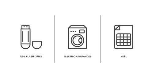 Poster - household appliances outline icons set. thin line icons sheet included usb flash drive, electric appliances, null vector.