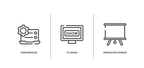 Poster - television outline icons set. thin line icons sheet included preferences, tv show, projector screen vector.
