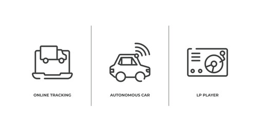 Poster - electronic outline icons set. thin line icons sheet included online tracking, autonomous car, lp player vector.