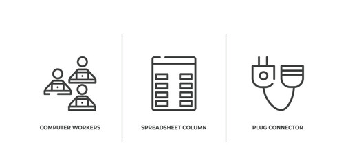 Canvas Print - computer and media outline icons set. thin line icons sheet included computer workers team, spreadsheet column, plug connector vector.