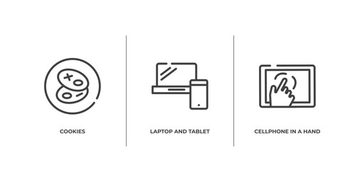 Poster - modern screen outline icons set. thin line icons sheet included cookies, laptop and tablet, cellphone in a hand vector.