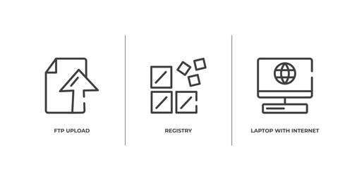 Poster - computer workers outline icons set. thin line icons sheet included ftp upload, registry, laptop with internet connection vector.