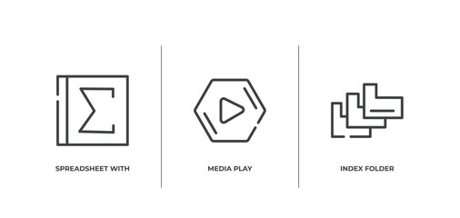 Poster - computer and media outline icons set. thin line icons sheet included spreadsheet with sum, media play, index folder vector.