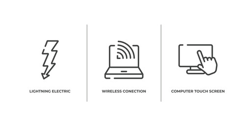 Poster - computer and media outline icons set. thin line icons sheet included lightning electric energy, wireless conection, computer touch screen vector.