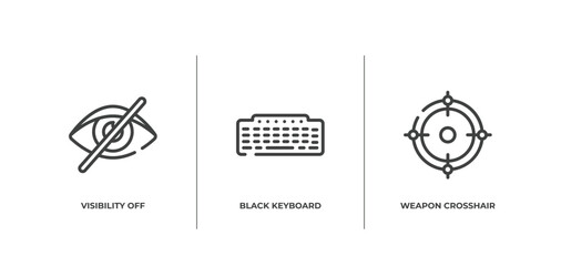 Poster - cursors and pointers outline icons set. thin line icons sheet included visibility off, black keyboard, weapon crosshair vector.