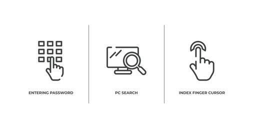 Poster - cursors and pointers outline icons set. thin line icons sheet included entering password, pc search, index finger cursor vector.